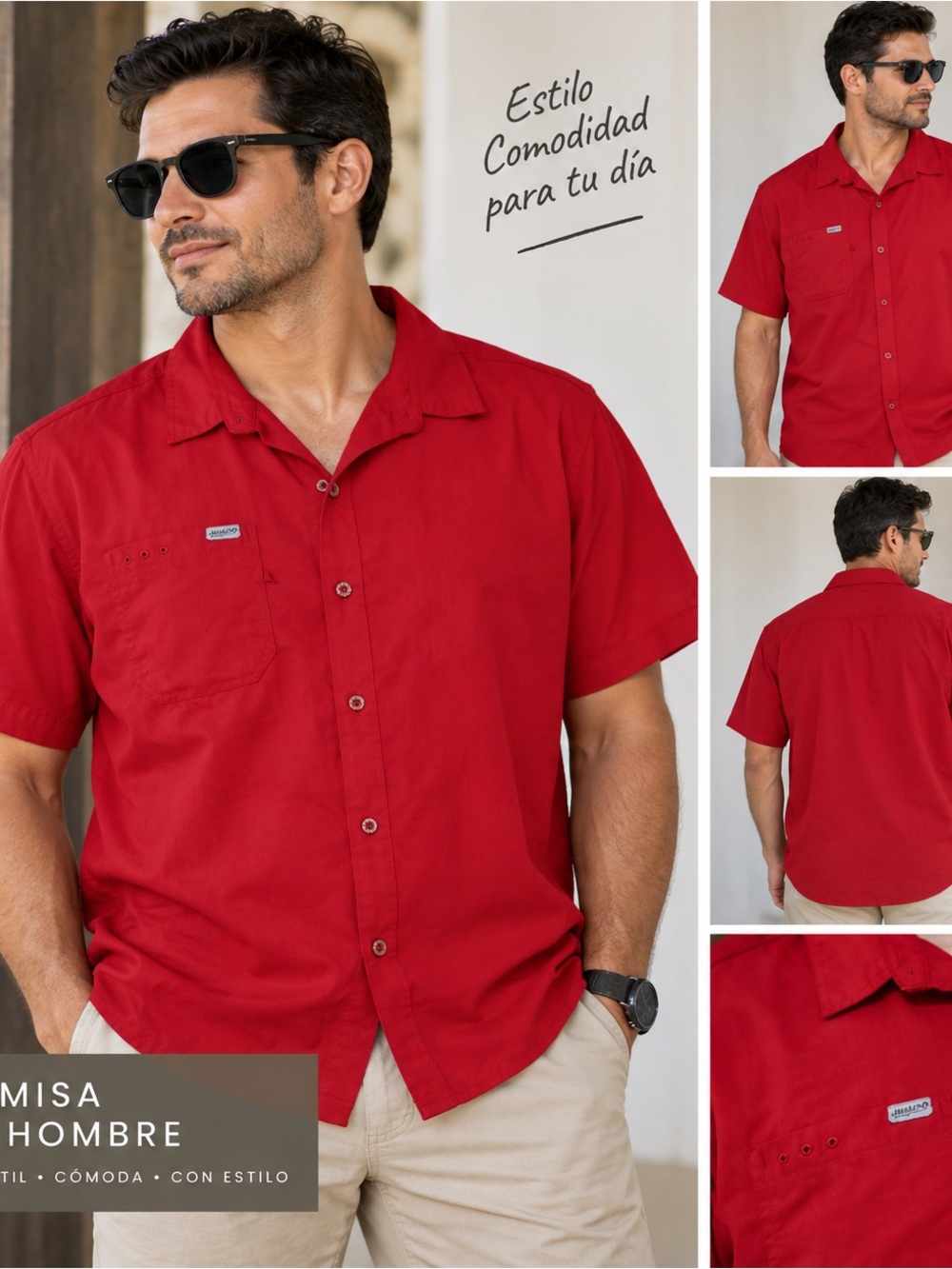 Men's Columbia Short-Sleeve Button Front Shirt - Red